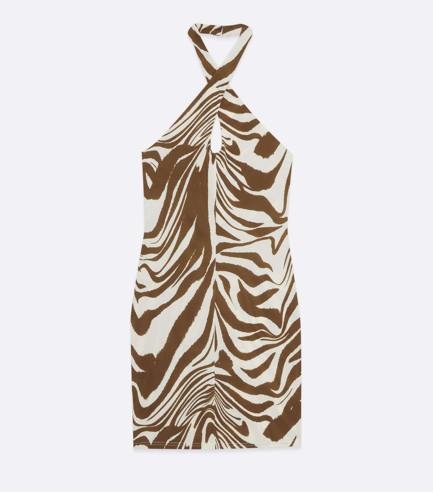 Brown Zebra Print Halter Mini Bodycon Dress Image 5