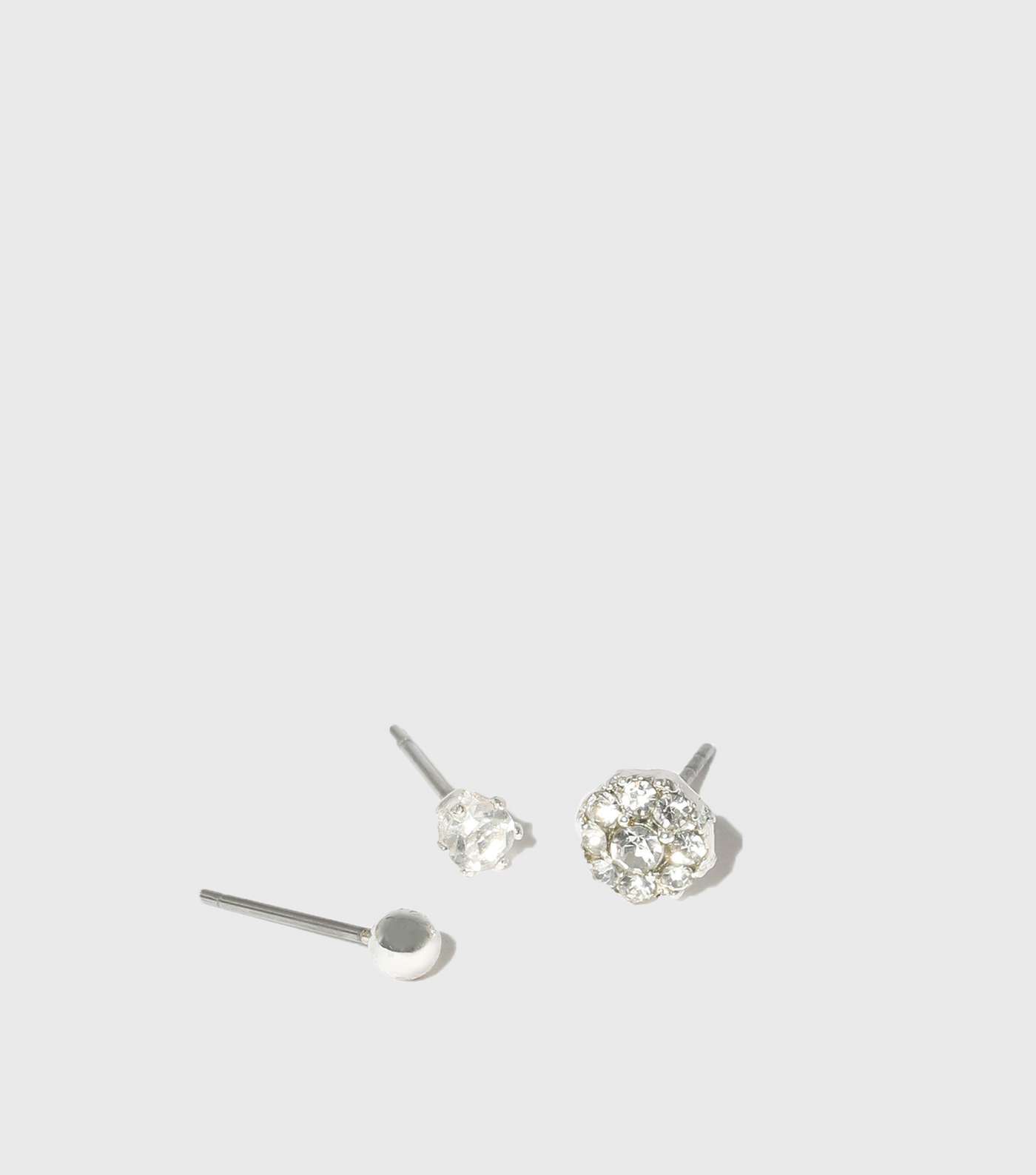 3 Pack Silver Diamanté Round Stud Earrings Image 2