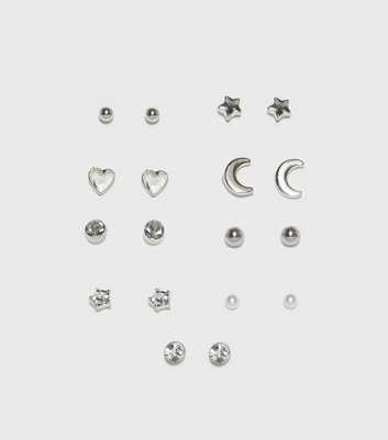 9 Pack Silver Diamanté Mixed Stud Earrings