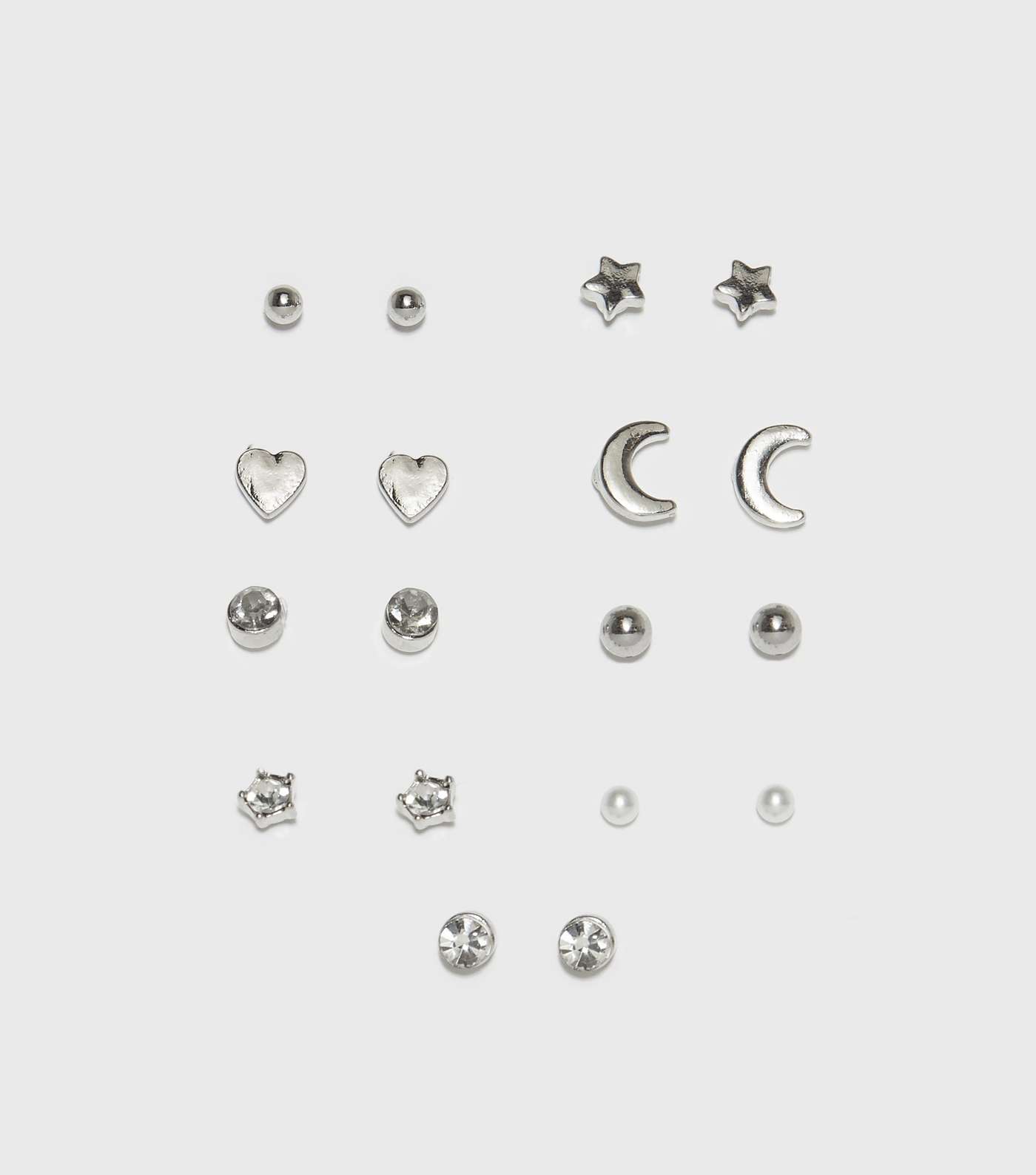 9 Pack Silver Diamanté Mixed Stud Earrings