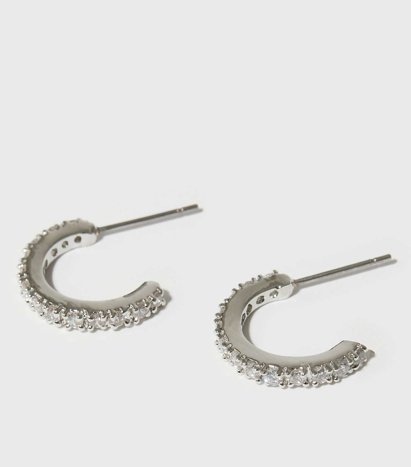 Silver Cubic Zirconia Mini Hoop Earrings Image 3