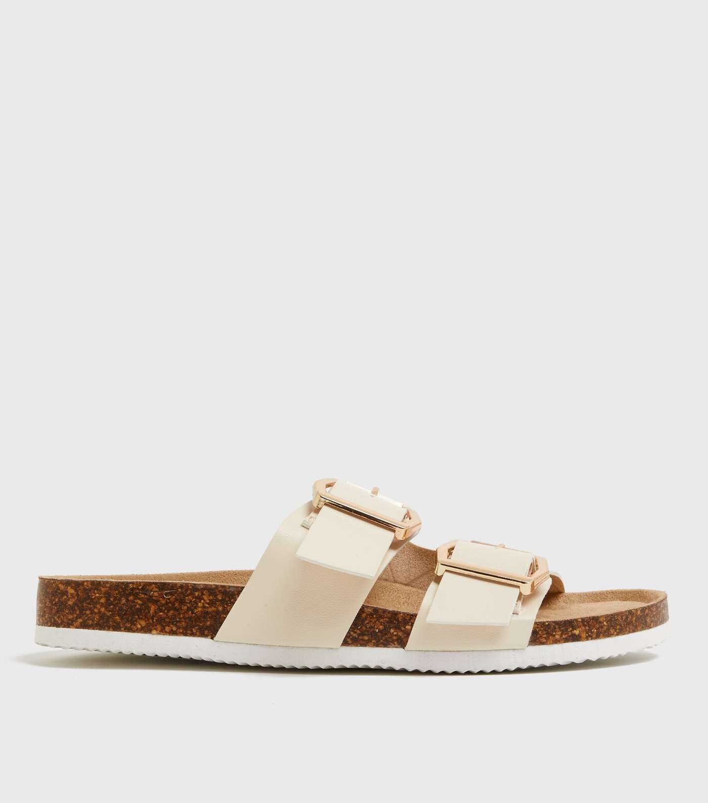 Girls Off White Double Buckle Footbed Sliders
