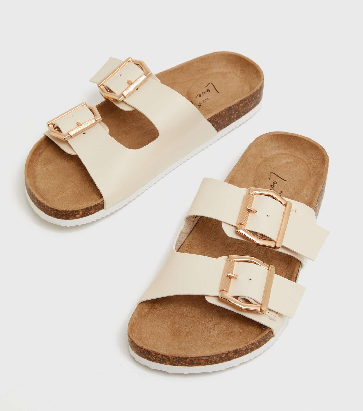 Girls Off White Double Buckle Footbed Sliders Image 3