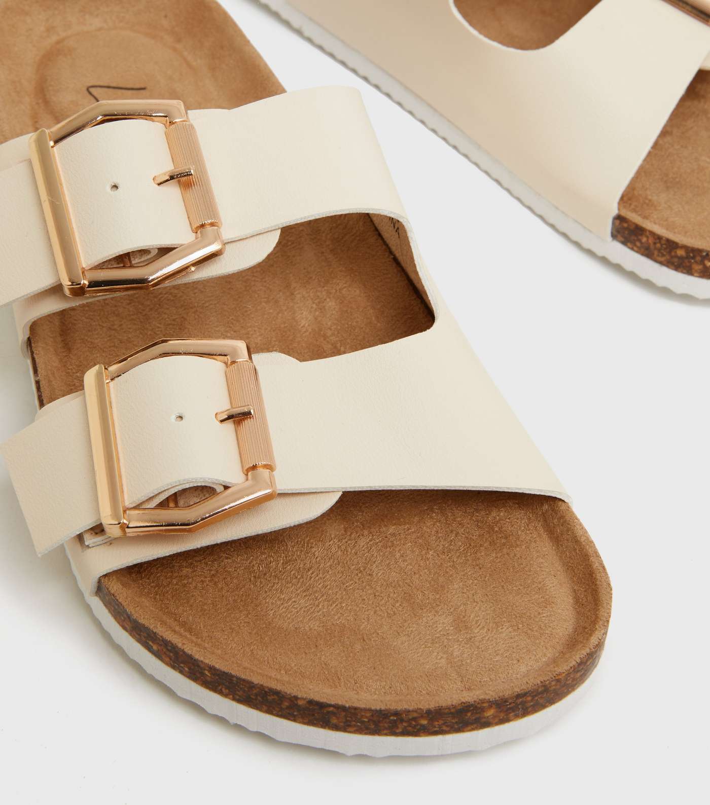 Girls Off White Double Buckle Footbed Sliders Image 4