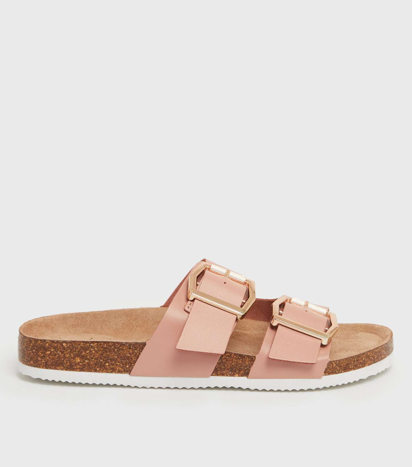 Girls Pink Buckle Double Strap Footbed Sliders