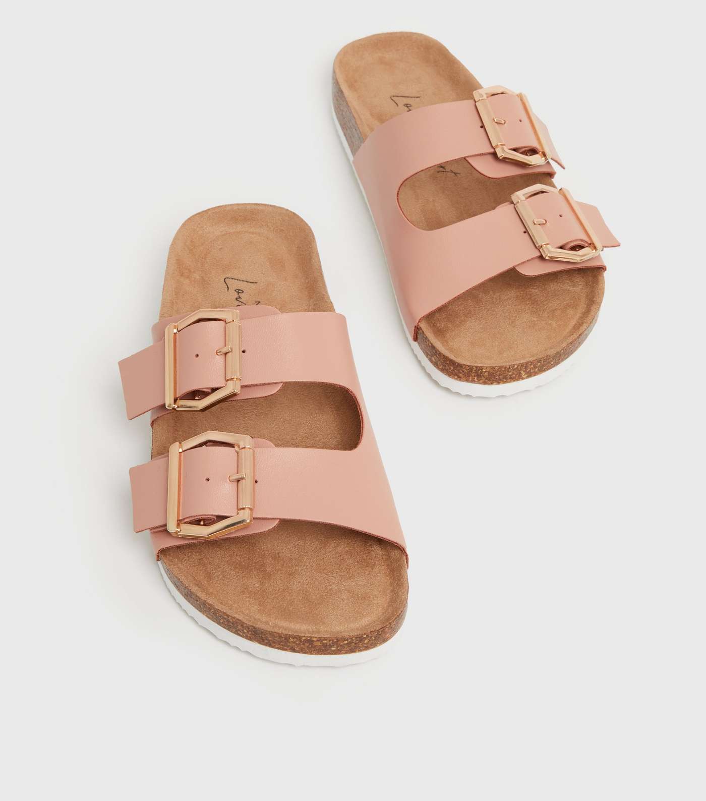Girls Pink Buckle Double Strap Footbed Sliders Image 3