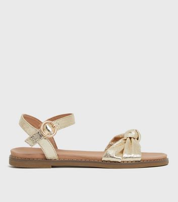 Girls Gold Leather Look Knot 2 Part Sandals New Look