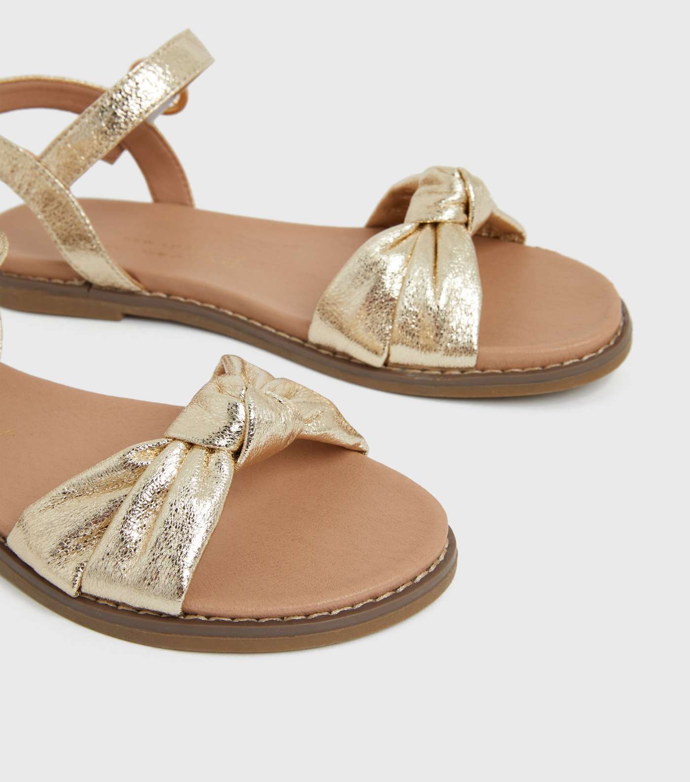 Girls Gold Leather-Look Knot 2 Part Sandals Image 4