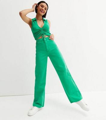 Green High Waist Adalae Wide Leg Jeans 