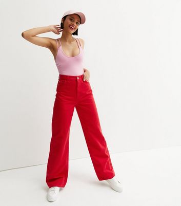 Click to view product details and reviews for Red High Waist Adalae Wide Leg Jeans New Look.