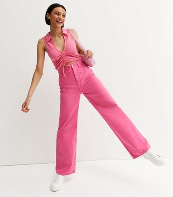 Bright Pink High Waist Adalae Wide Leg 