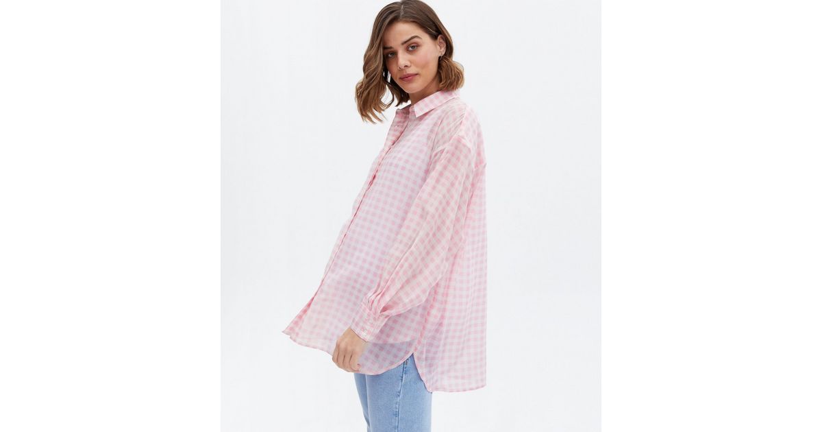 Maternity Pink Gingham Oversized Shirt New Look
