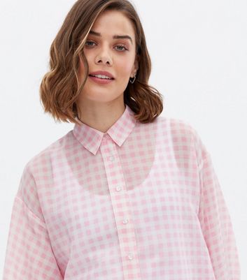 Pink checkered outlet shirt womens