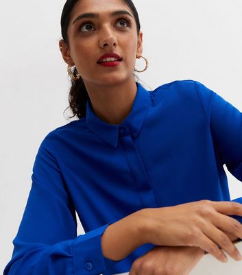 Royal blue button shop up shirt womens