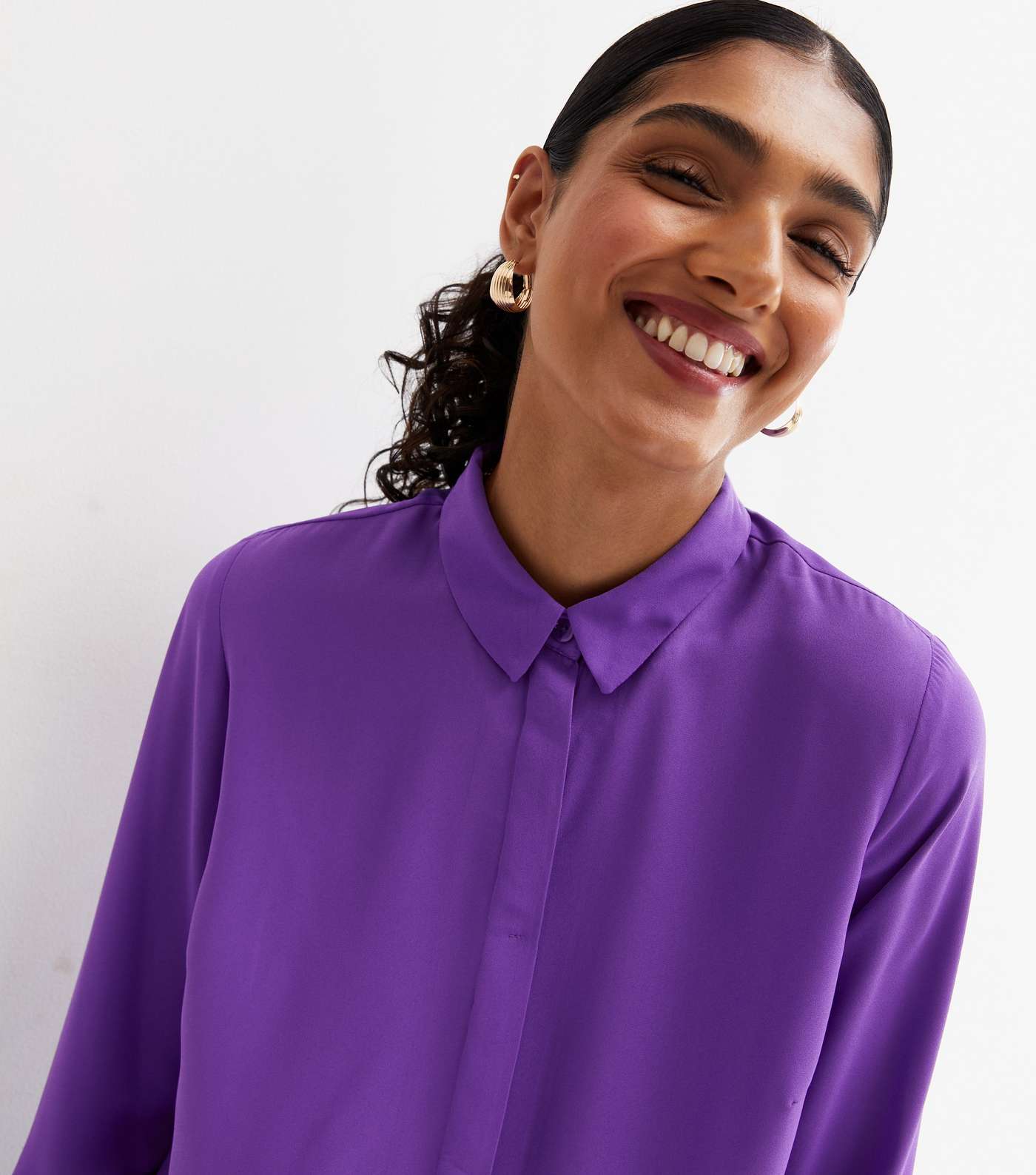 Purple Long Collared Button Up Shirt Image 2