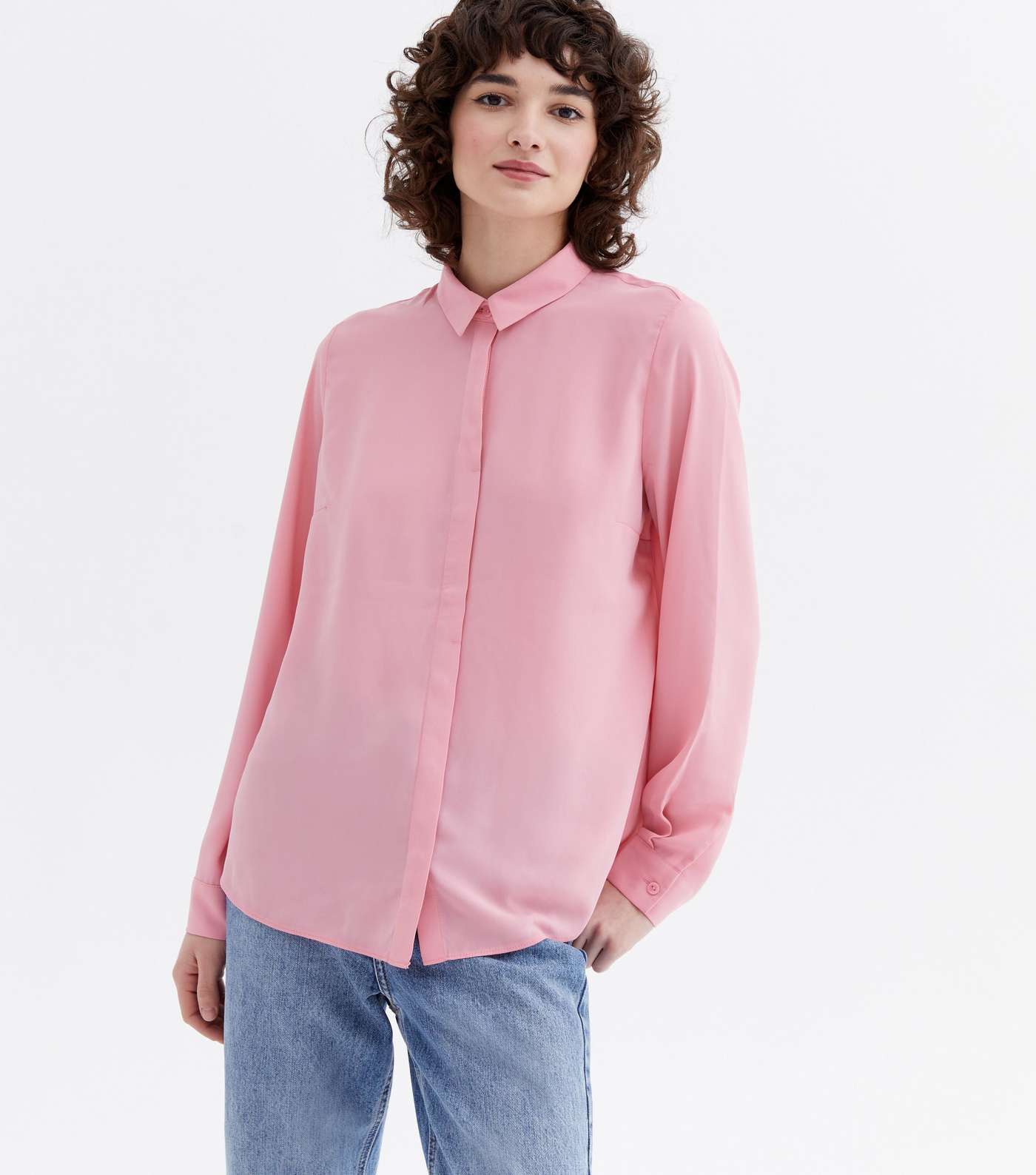 Pink Long Sleeve Button Up Shirt Image 3