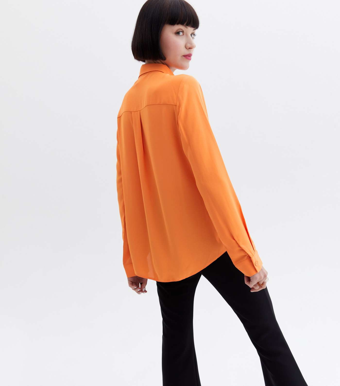 Bright Orange Long Collared Button Up Shirt Image 4