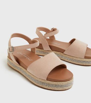 Click to view product details and reviews for Wide Fit Cream Diamanté Chunky Espadrille Sandals New Look Vegan.