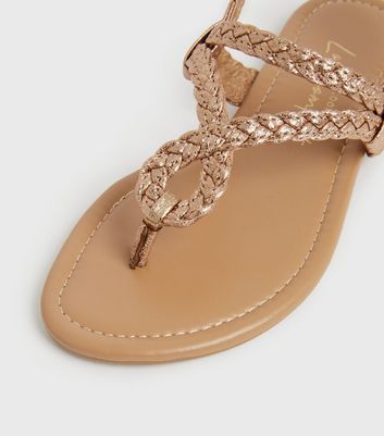 Girls Rose Gold Plaited Twist Strap Toe 