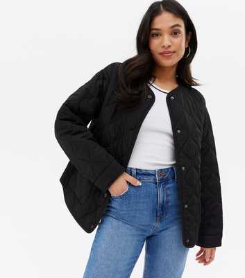 Petite Black Quilted Bomber Jacket