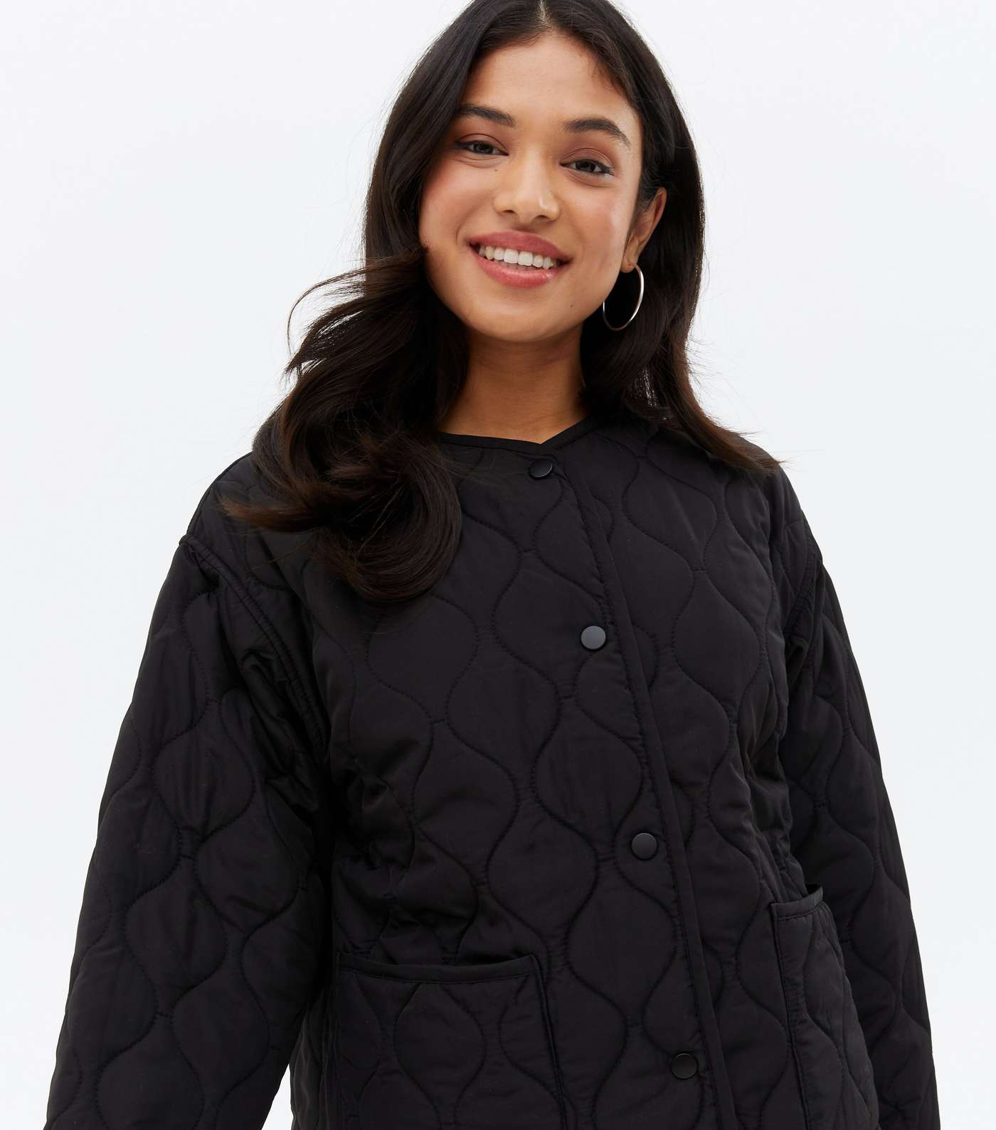 Petite Black Quilted Bomber Jacket Image 3