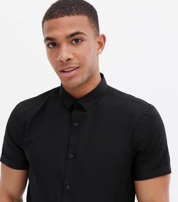 Black Poplin Short Sleeve Shirt | New Look