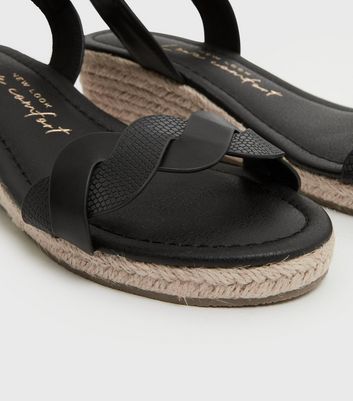 Click to view product details and reviews for Wide Fit Black Plaited Espadrille Wedge Sandals New Look Vegan.