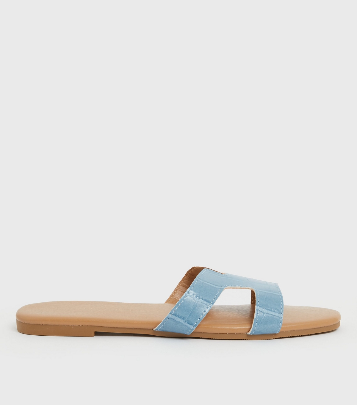 Women's Pale Blue Faux Snake Cut Out Sliders Vegan New Look