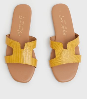 shop for Mustard Faux Snake Cut Out Sliders New Look Vegan at Shopo