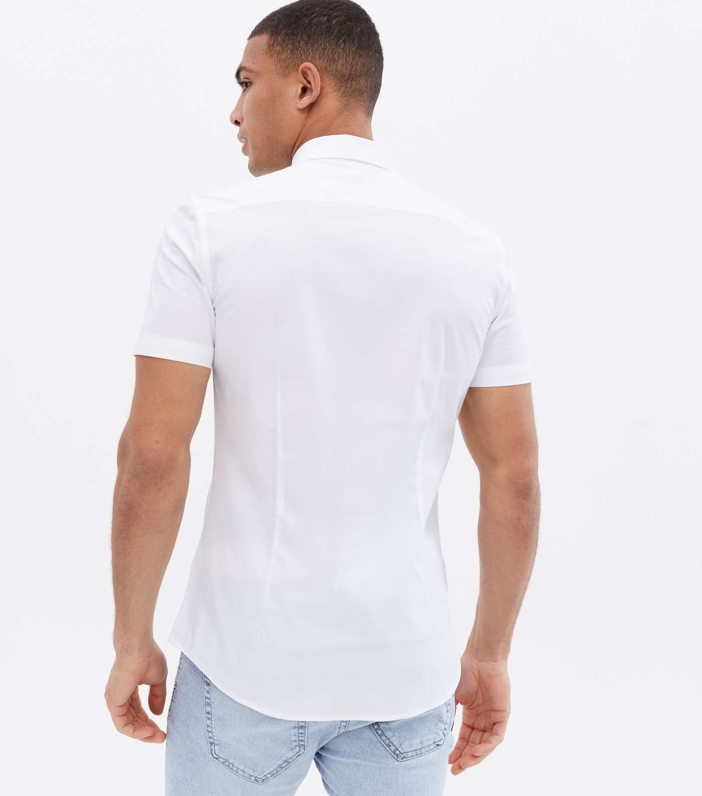 White Poplin Short Sleeve Muscle Fit Shirt Image 4