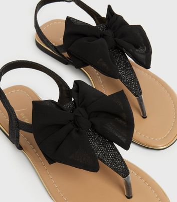 Teenager Schuhe für Mädchen Girls Black Glitter Bow Slingback Sandals