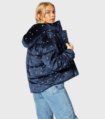 Navy blue outlet velvet puffer jacket