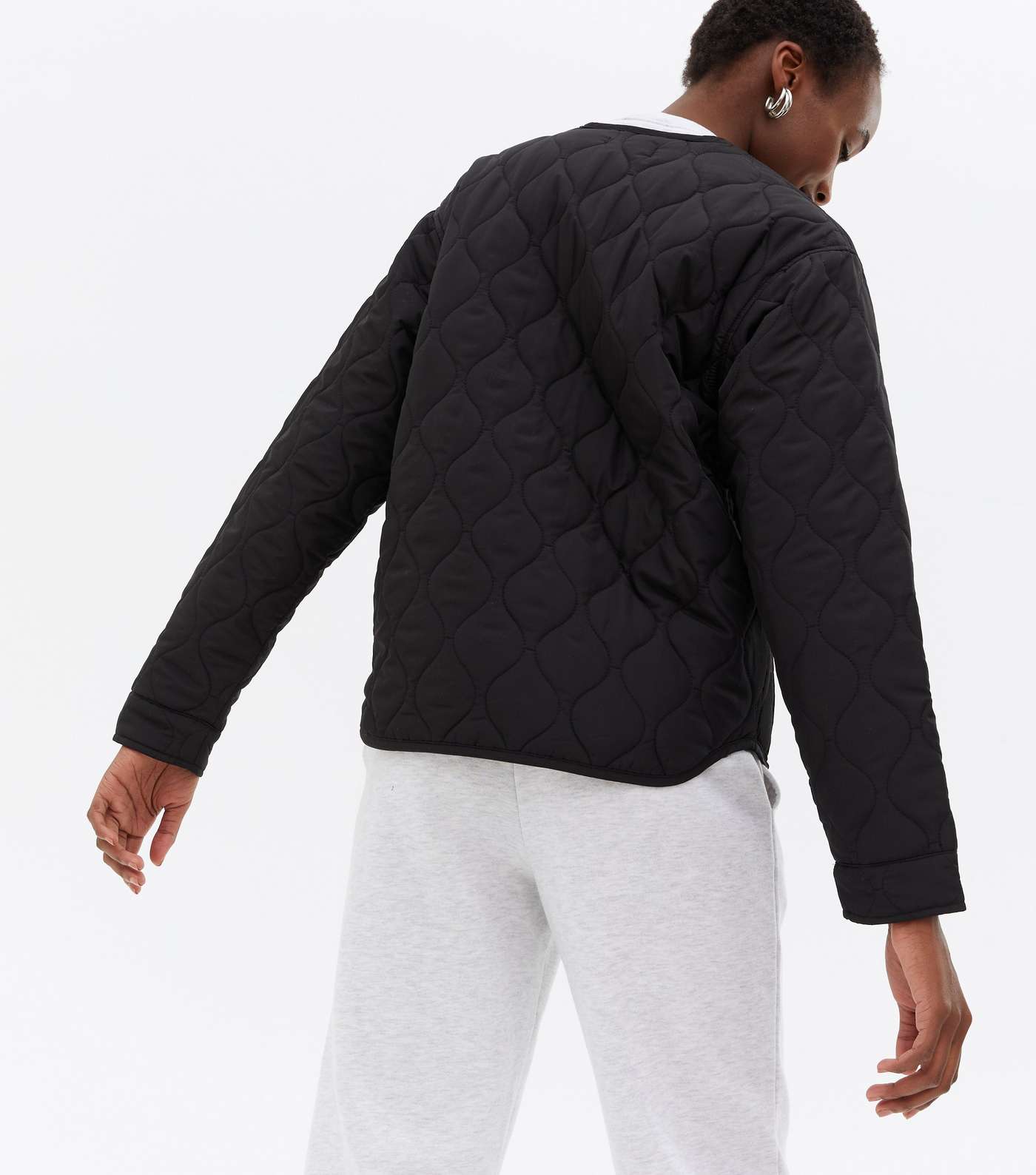 Tall Black Quilted Bomber Jacket Image 4
