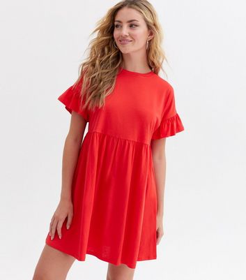 Red Jersey Frill Mini Smock Dress New Look