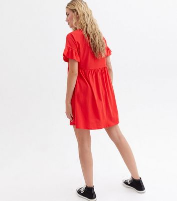 Damen Bekleidung Red Jersey Frill Mini Smock Dress