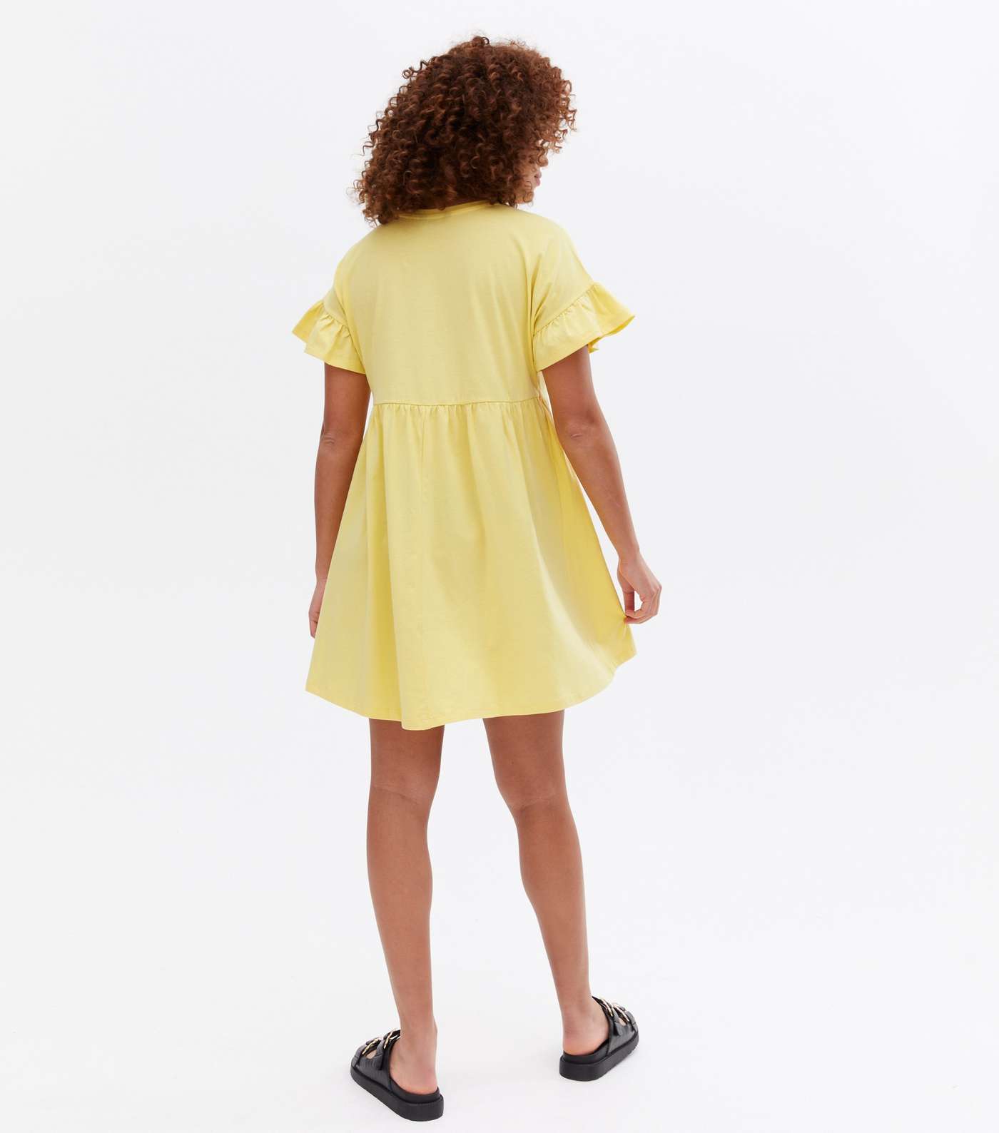 Pale Yellow Jersey Frill Mini Smock Dress Image 4