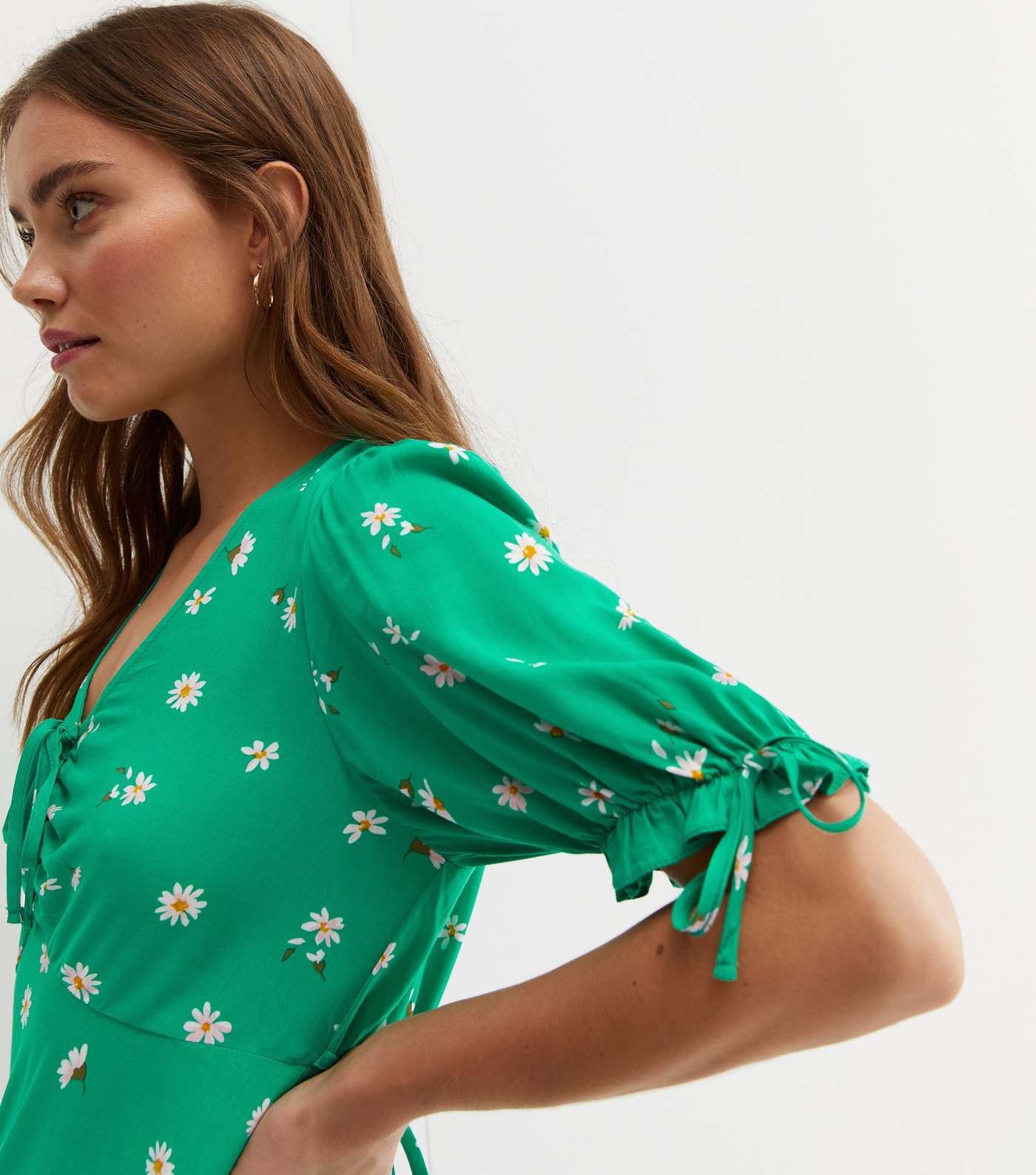 Green Daisy V Neck Tie Front Blouse Image 2