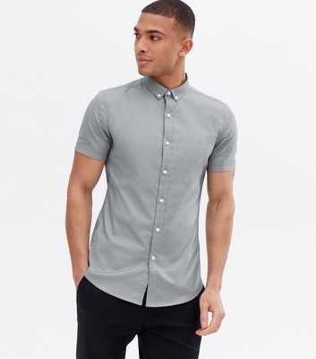 Pale Grey Muscle Fit Oxford Shirt