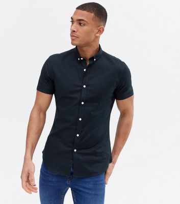Navy Muscle Fit Oxford Shirt | New Look