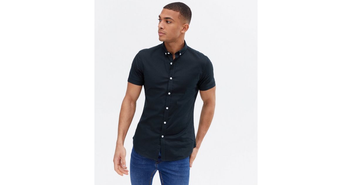 Navy Muscle Fit Oxford Shirt New Look