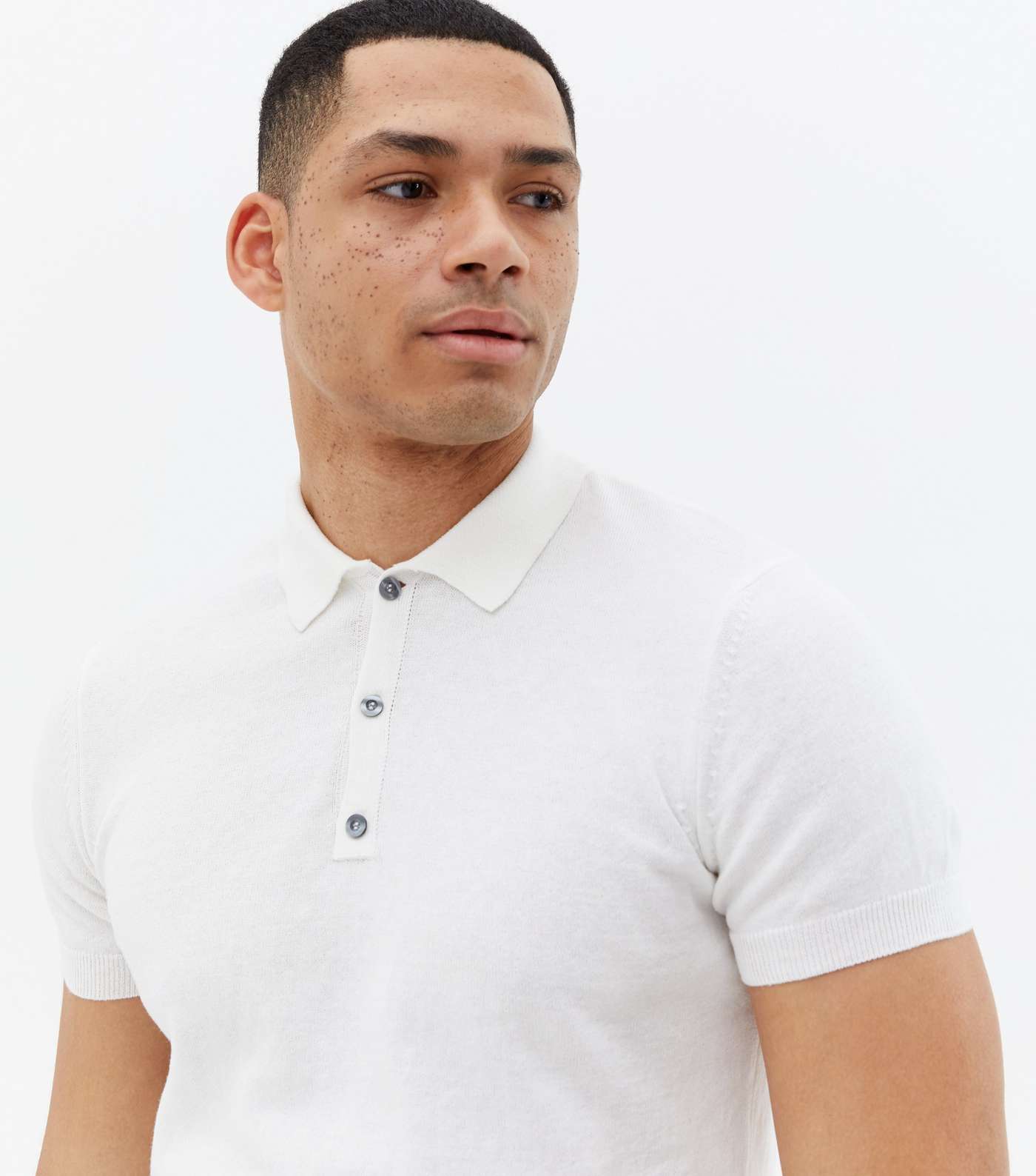 White Fine Knit Short Sleeve Polo Shirt Image 3