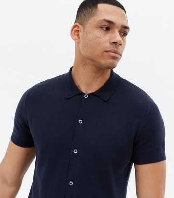 Navy Soft Fine Knit Button Up Polo Shirt