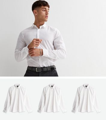 3 Pack White Poplin Long Sleeve Shirts