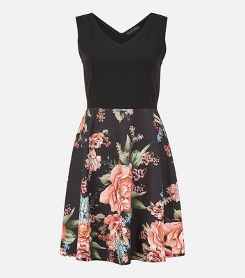 Mela Black Floral Sleeveless Mini Skater Dress New Look