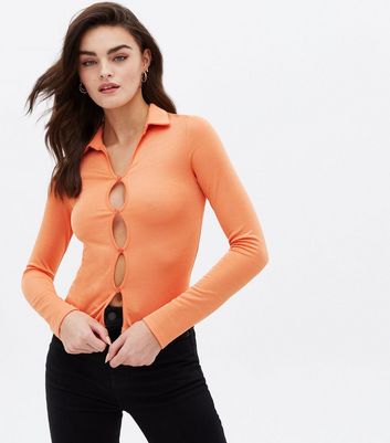 Orange Collared Cut Out Button Front Top | New Look