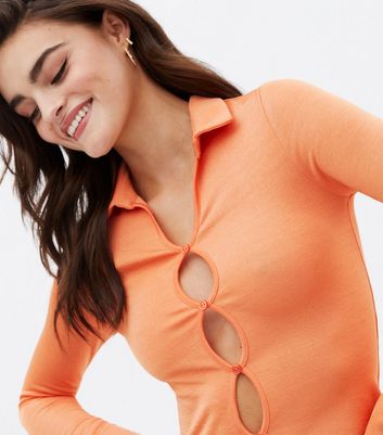 Orange Collared Cut Out Button Front Top New Look