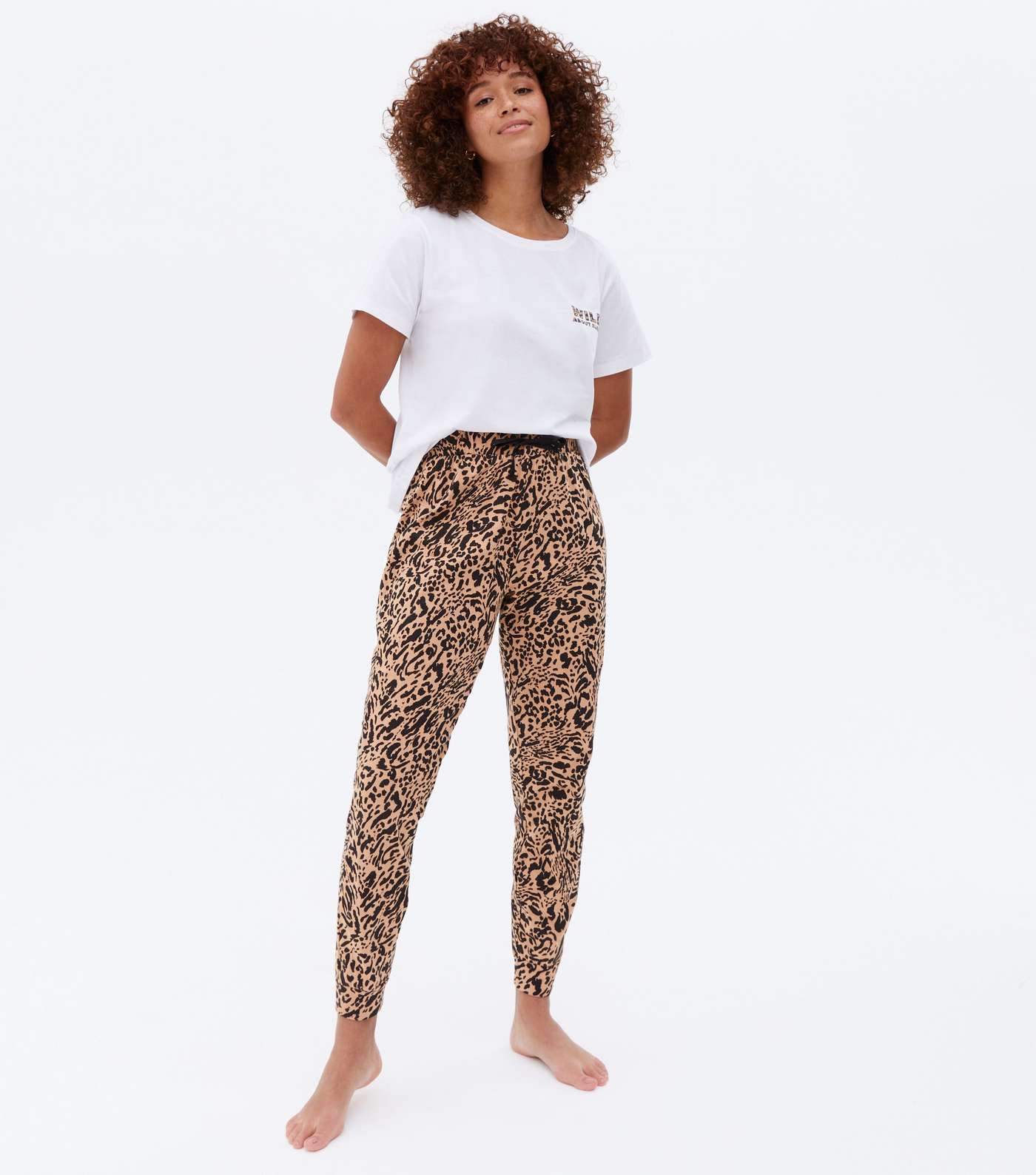 White Jogger Pyjama Set with Leopard Print Wild Logo Image 3