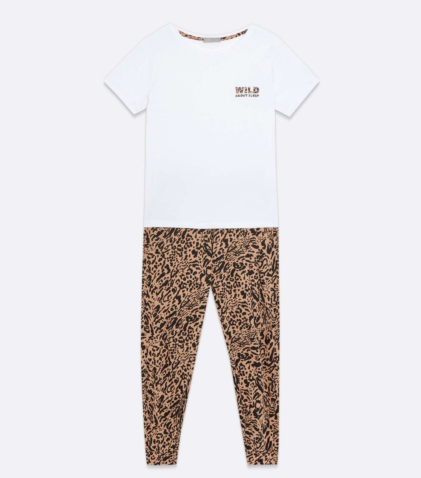 White Jogger Pyjama Set with Leopard Print Wild Logo Image 5