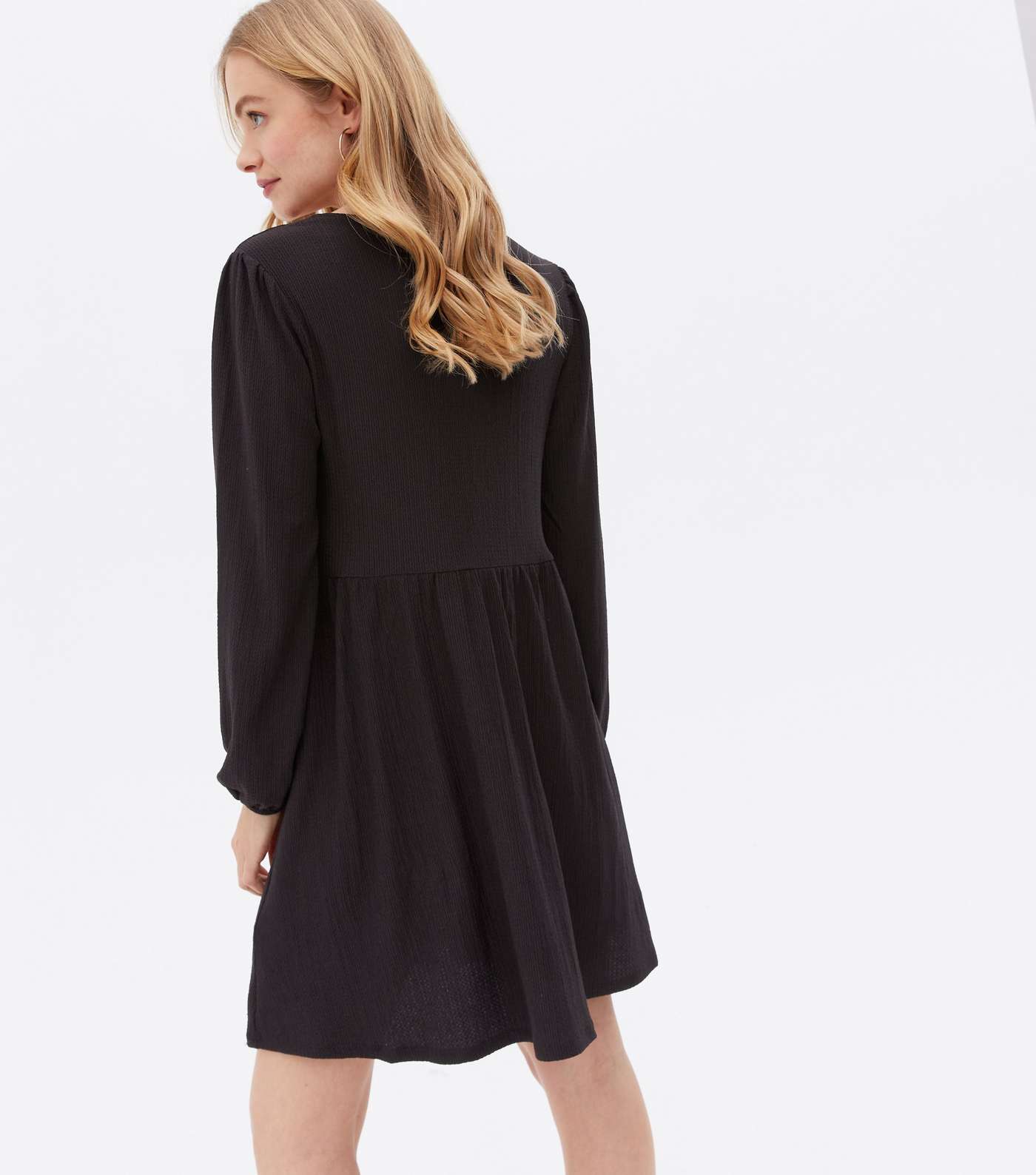 Black Crinkle Jersey Button Front Mini Dress Image 4