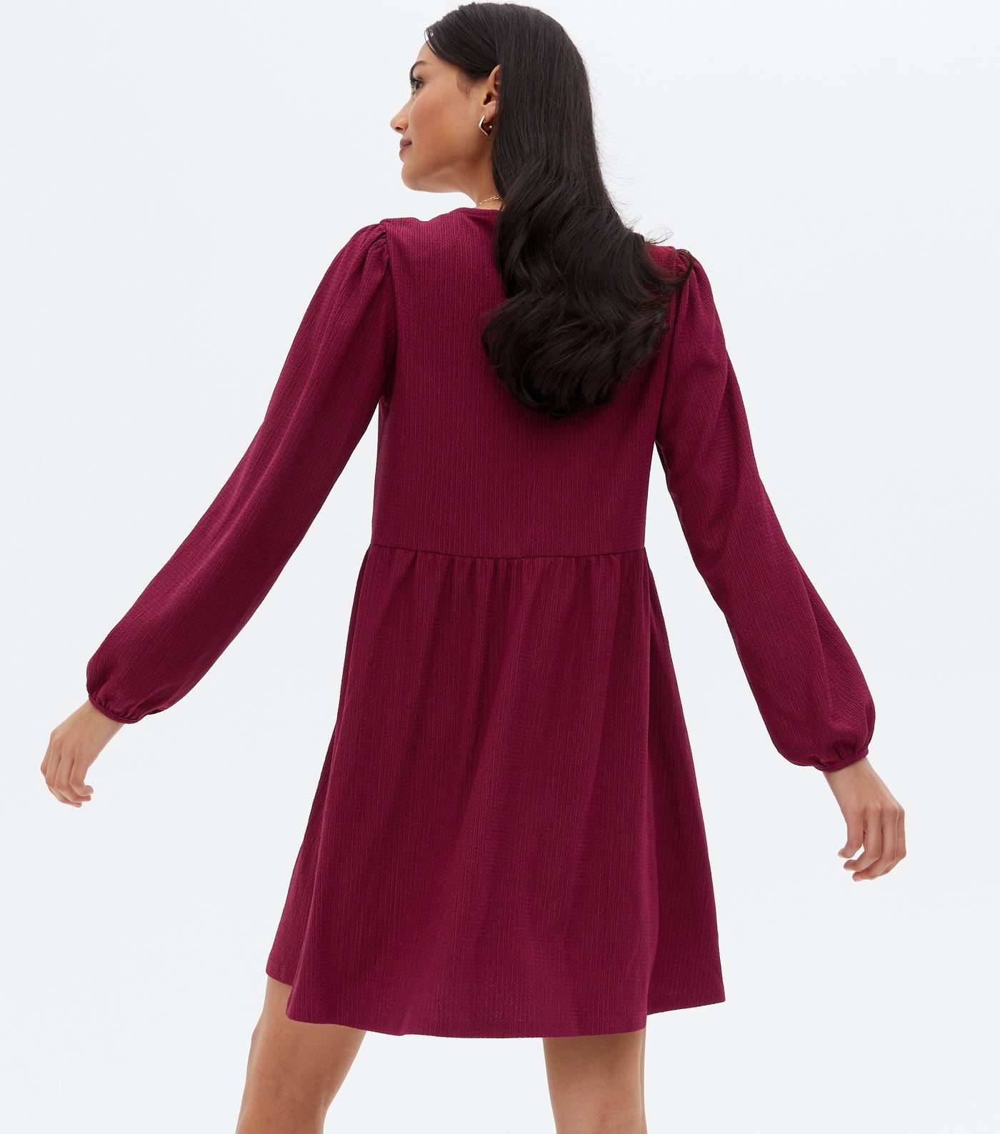 Burgundy Crinkle Jersey Button Front Mini Dress Image 4